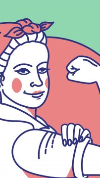 Animation of woman showing muscle icon on green background