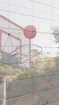 Animation of statistics and data processing over basketball hoop