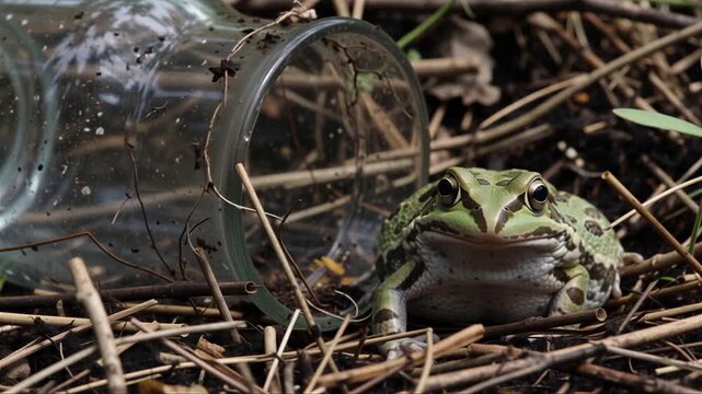 Green Frog in a Natural Outdoor Habitat