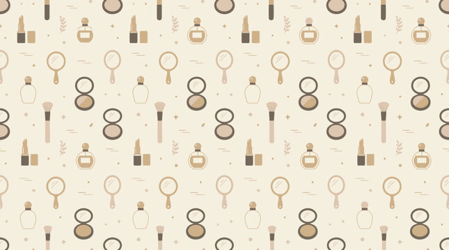 Seamless pattern of feminine beauty and makeup icons on transparent background