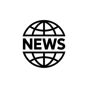 Black news globe icon symbol