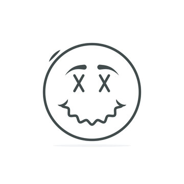 Dead Smiley Face Line Art Isolated