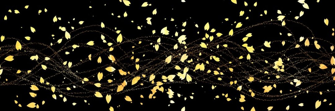 金色の桜の花びらが舞う豪華な和風ワイドサイズ黒背景イラスト