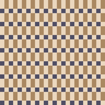 Seamless pattern created from alternating rows of blue-grey squares and gold rectangles on a cream background