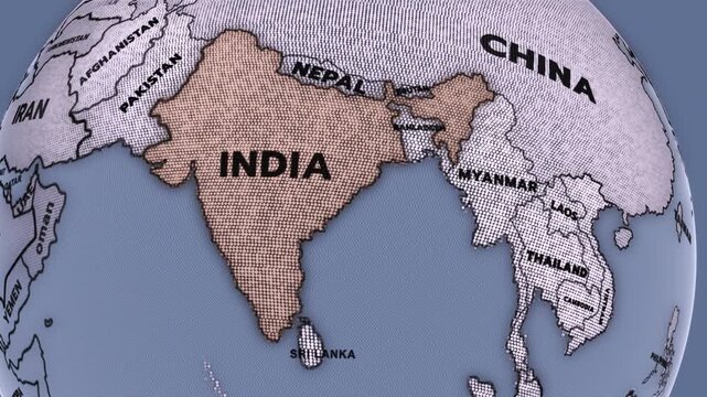 A digital 3D map highlighting India, surrounded by neighboring countries, INDIA map, nepal map, china map,