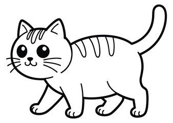 Fototapeta premium Cute Cartoon Cat Vector Illustration, Adorable Kitten Character with Fur, Tail and Playful Expression, Domestic Pet Animal Drawing for Children, Greeting Cards and Creative Design