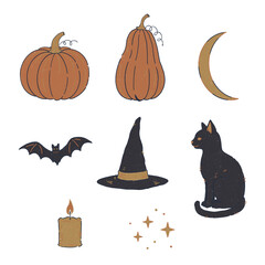 かぼちゃと黒猫の静かなハロウィン手描き風カットイラスト集 © 咲凡