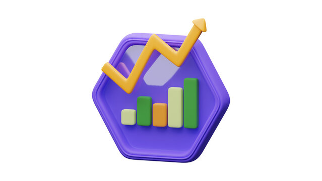 Vibrant 3D Illustration of Business Growth Chart with Upward Trend Arrow in Hexagon