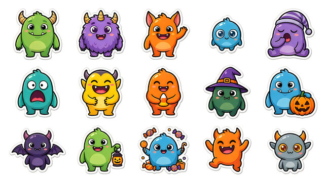 Cute cartoon monsters and fantasy creatures collection