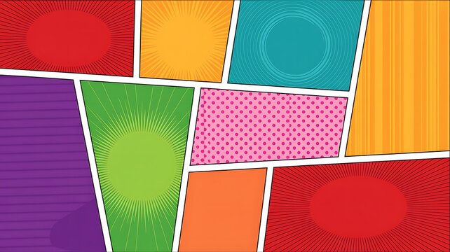 Colorful comic book page template with various panels