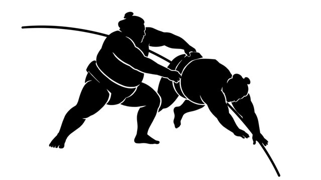 Sumo wrestlers battling on the dohyo black silhouette

