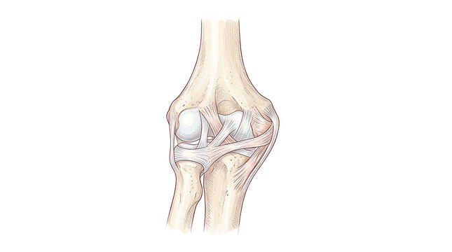 Detailed anatomical illustration of a human knee joint highlighting bones ligaments and cartilage for educational purposes
