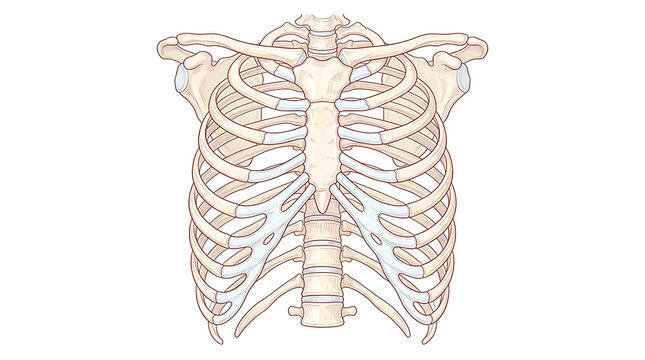 anatomical illustration of human rib cage with detailed cartilage and bone structure for medical education and healthcare