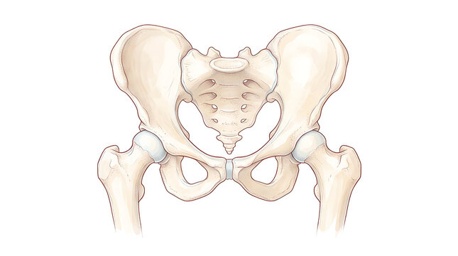 Detailed illustration of the human pelvic bone structure with clear anatomical features