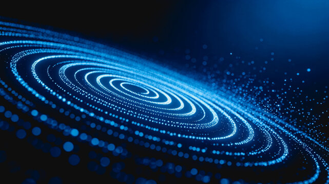 Abstract Digital Particle Waves in Deep Blue Technology Background