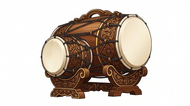 Traditional Javanese Kendhang Drum Musical Instrument Graphic Illustration on White Background