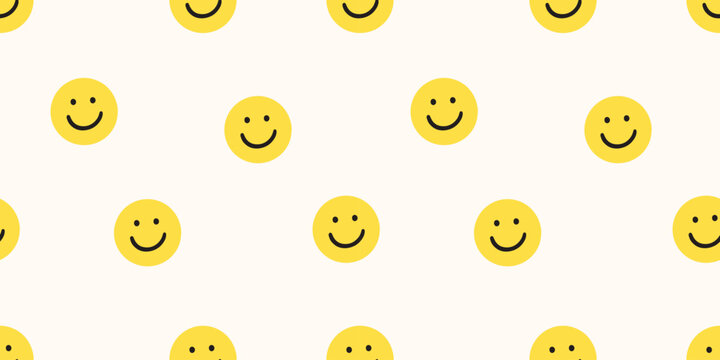 Seamless pattern with yellow smiling faces on a light background