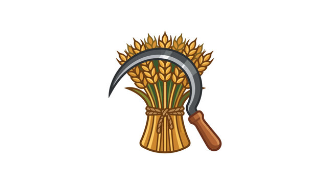 Wheat sheaf and sickle vector illustration on white background