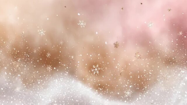 ?Enchanting snowflakes falling against a soft pink and brown abstract background