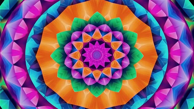 Kaleidoscope pattern with vibrant colors creating a mesmerizing hypnotic motion background.