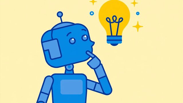 Robot thinking lightbulb idea innovation vector