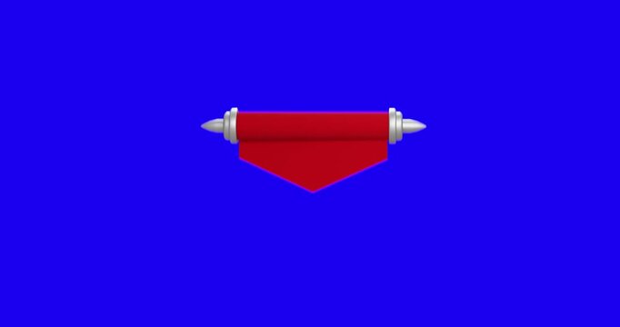 Red scroll on blue monochrome background. 3d render video. 