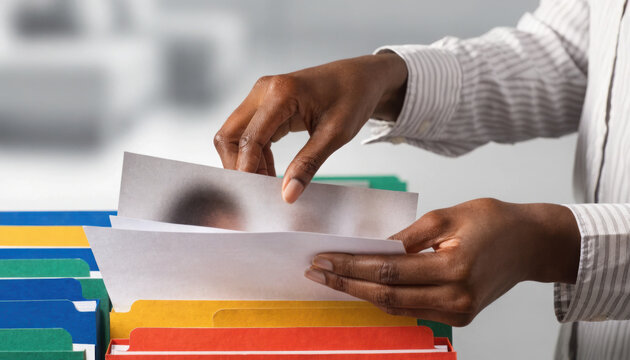 Hand filing document folder archive office