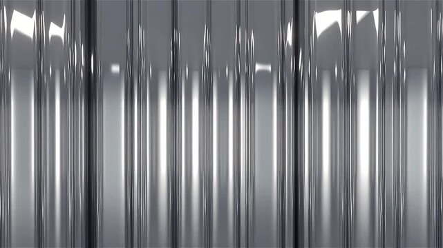 Corrugated metal surface close up motion abstract background texture shiny chrome material.