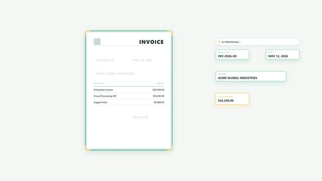 Automated OCR Machine Learning Interface Processing Corporate Invoices