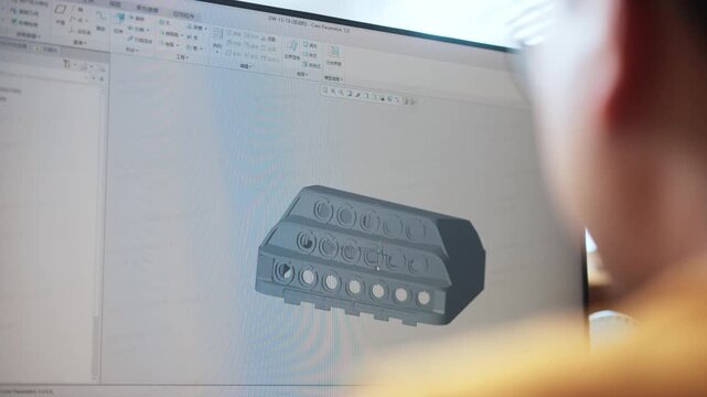 engineer viewing 3d product design model on computer screen