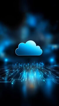 Abstract digital cloud computing concept with glowing blue circuitry network background