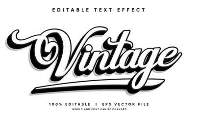 Editable Vintage 3D Vector Text Effect with Black and White Retro Script Lettering Style © Treezone Design