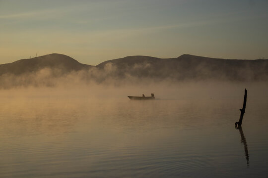 Fishermen Fishing on Lake Oloiden at Sunrise, Naivasha, Kenya