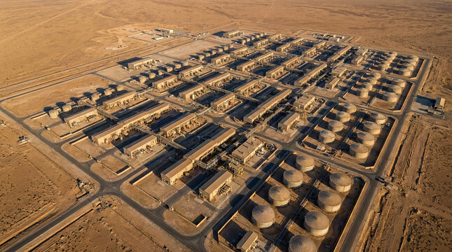 Industrial Complex in Desert Landscape Aerial View