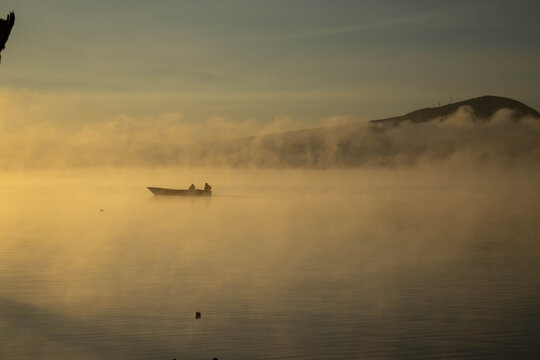 Fishermen Fishing on Lake Oloiden at Sunrise, Naivasha, Kenya