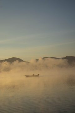 Fishermen Fishing on Lake Oloiden at Sunrise, Naivasha, Kenya