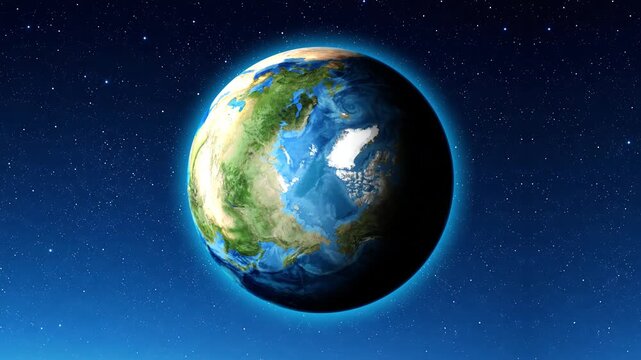 Rotating earth globe in deep space: high-resolution planetary view
