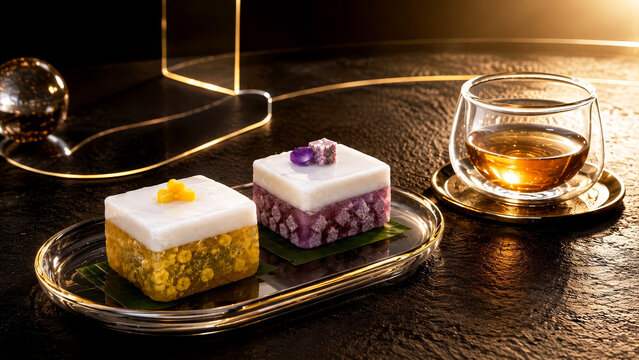 Modern Thai Dessert Pairing with Corn Sago Tako, Taro Tako and Hot Tea