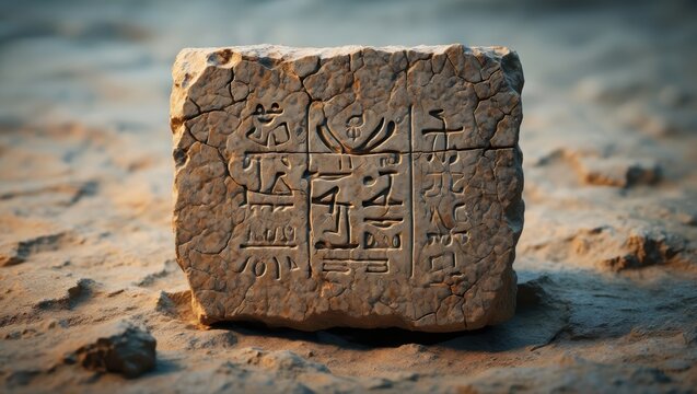 Ancient Egyptian Hieroglyphs Carved in Stone Tablet