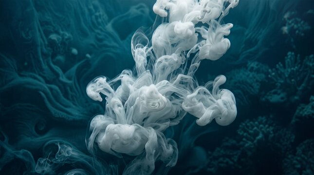 White Ink Cloud Swirling in Deep Blue Water