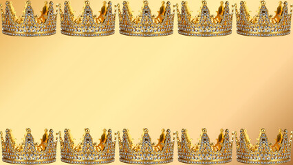 Golden royal crown border background, luxury king and queen tiara frame with copy space © Senandung