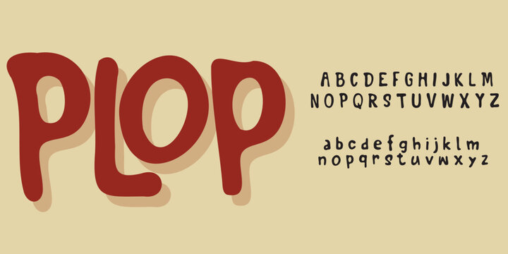 Plop is a fun, bold, and organic handwritten display vector font featuring thick rounded letterforms with a subtle layered shadow. Ideal for food packaging, sauce/jam labels, kids' book covers, retro.