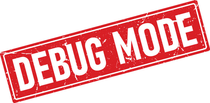 Red rectangular rubber stamp design displaying the text Debug Mode in a classic vintage style font