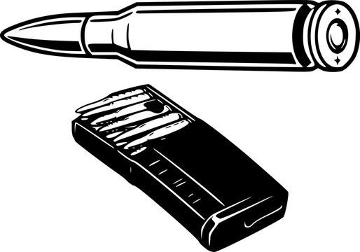 Military Rifle Bullet and Weapon Ammunition Icon &ndash; Black Vector Pictograph Illustration 