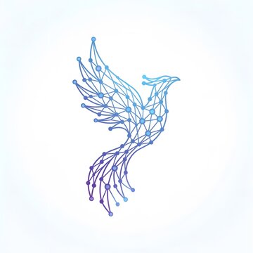 Digital Phoenix Bird Logo Design with Connected Dots and Lines.