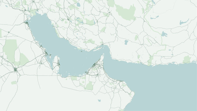 Modern minimalist vector map of the Strait of Hormuz. Scalable geographic waterway connecting Persian Gulf to Gulf of Oman, strategic shipping choke point, and coastal borders for wall art posters.