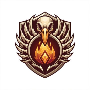 Phoenix Bird Skull with Fiery Diamond Emblem.