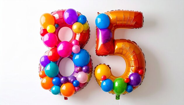 Bright Multi Colored Number 85 Balloon Decoration For Milestone Celebration