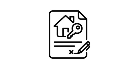 Real estate document icon with house key and pen for signed contract. ©  شفافة خلفية