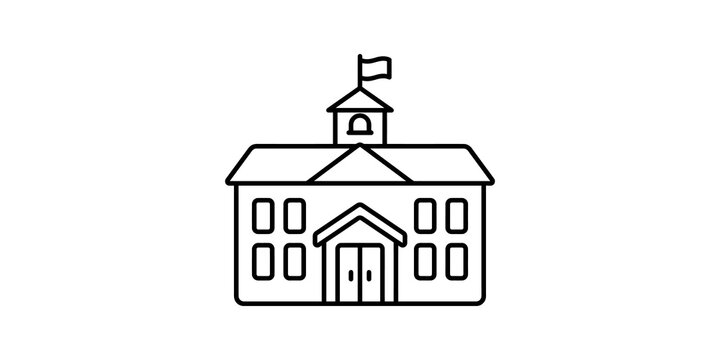 School building line icon shows academic architecture for education.